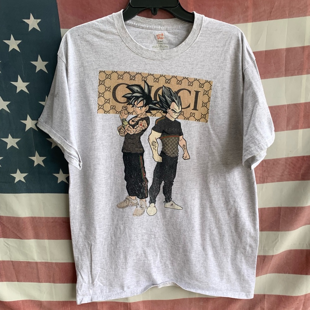 Dragon ball Parody Hanes Grey Tshirt Anime Goku Vegeta tee Size L